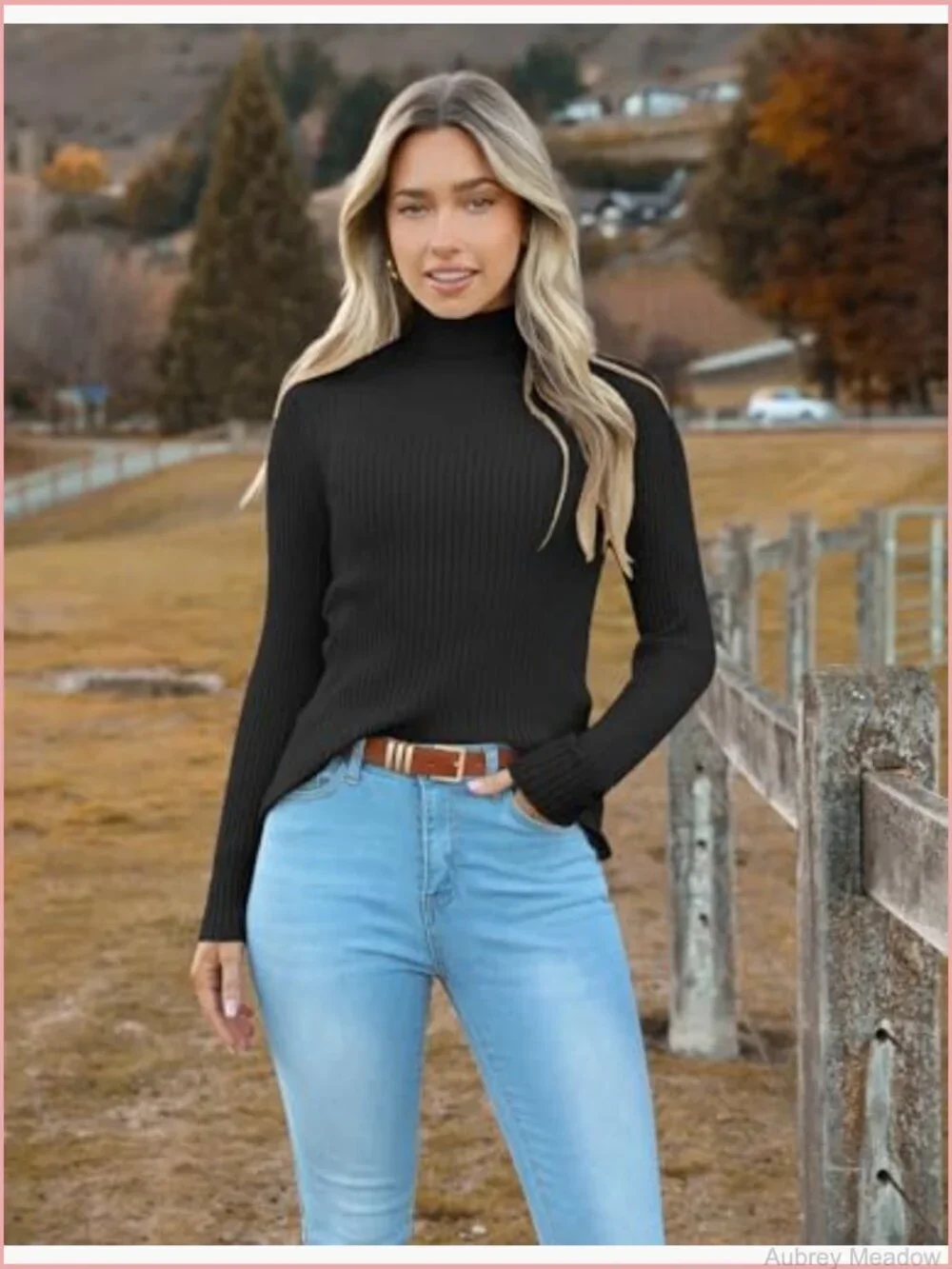 Turtleneck Sweater Pullover Ribbed Knit Long Sleeve Slim Fit